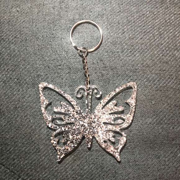 Silver Glitter Butterfly Keychain - Also available as a necklace or ornament - Picture 6 of 15